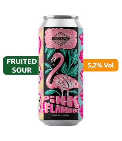 Cerveza Pink Flamingo de Basqueland, de estilo Fruited Sour y con un 5,2% de alcohol.