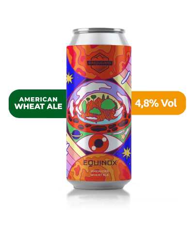 Cerveza Equinox de Basqueland, de estilo American Wheat Ale y con un 4,8% de alcohol.