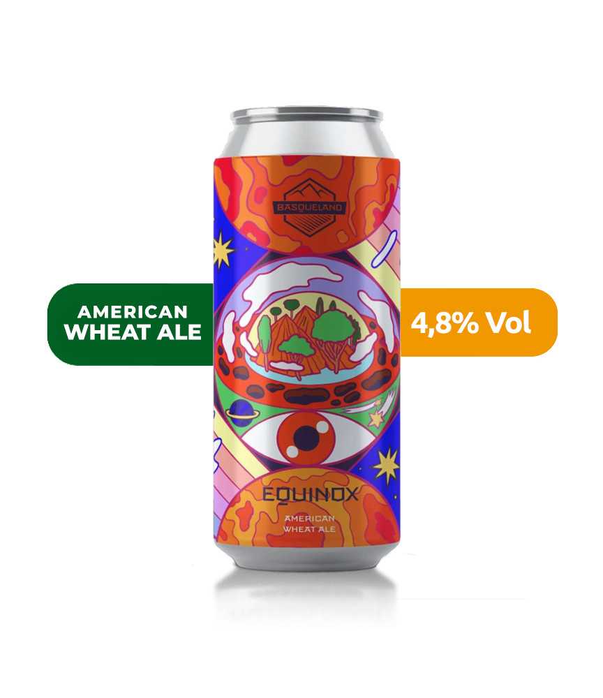 Cerveza Equinox de Basqueland, de estilo American Wheat Ale y con un 4,8% de alcohol.