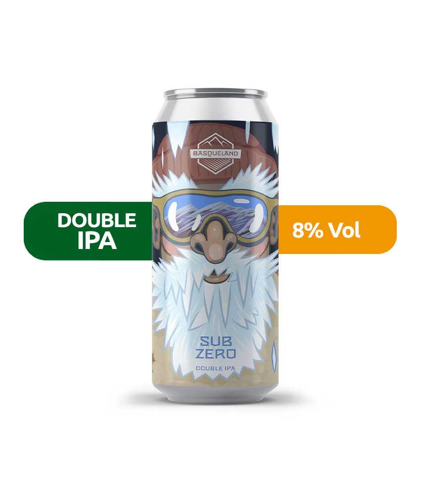 Cerveza Sub Zero de Basqueland, de estilo Doble IPA y con un 8% de alcohol.