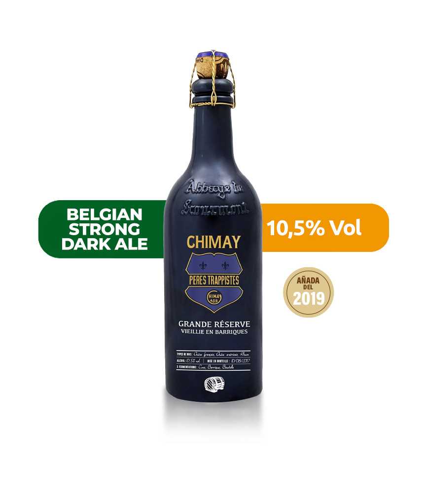 Cerveza Chimay Azul Oak 2019 de estilo Belgian Quadrupel y con un 10,5% de alcohol.