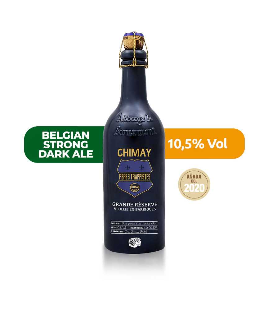 Chimay Azul Oak 2020, de estilo Belgian Quadrupel y con un 10,5% de alcohol.