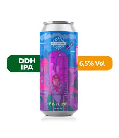 Cerveza Skyline de Basqueland, de estilo DDH IPA y con un 6,5% de alcohol.