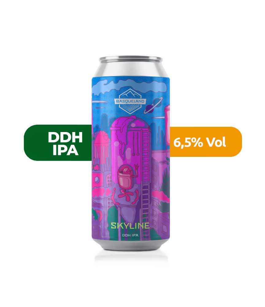 Cerveza Skyline de Basqueland, de estilo DDH IPA y con un 6,5% de alcohol.