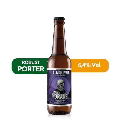 Cerveza Almogàver Drake, de estilo Robust Porter y con un 6,4% de alcohol.