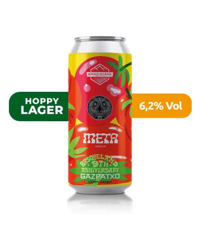 Cerveza Gazpatxo (9ª Aniversario) de Basqueland, de estilo Hoppy Lager y con un 6,2% de alcohol.