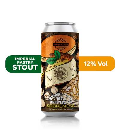 Cerveza Sobremesa de Basqueland, de estilo Imperial Pastry Stout y con un 12% de alcohol.