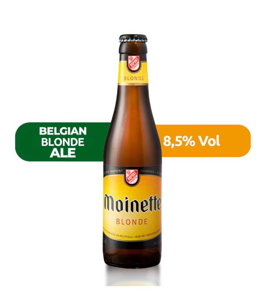 Moinette Blonde de Dupont de estilo Belgian Blonde con un 8,5% de alcohol.