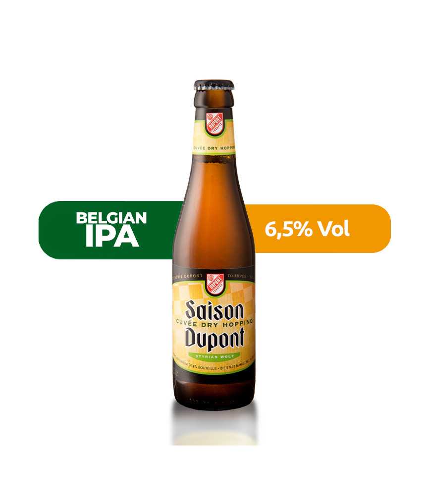 Saison Dupont Dry Hop de estilo Belgian IPA con un 6,5% de alcohol.