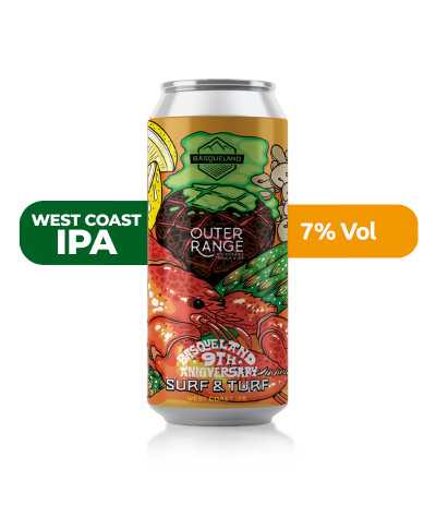 Surf & Turf de Basqueland de estilo West Coast IPA con un 7% de alcohol.