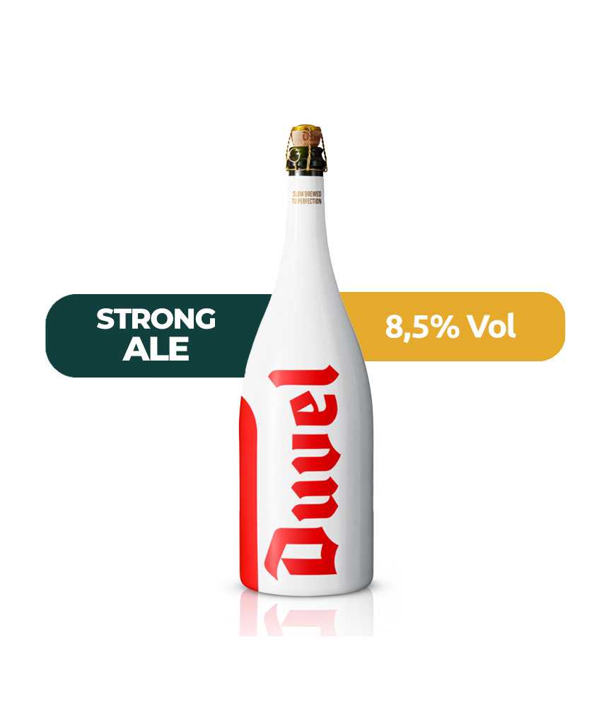 Duvel Magnum 1,5L de estilo Belgian Ale con un 8,5% de alcohol.