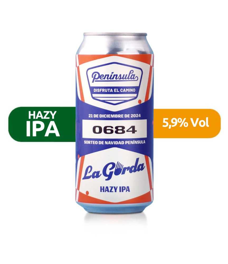 La Gorda de Península de estilo Hazy IPA con un 5,9% de alcohol.