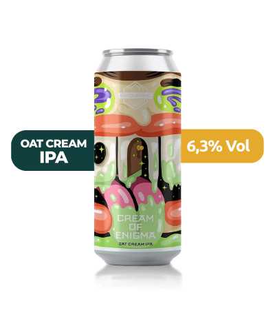 Cream of Enigma de Basqueland de estilo Oat Cream IPA con un 6,3% de alcohol.