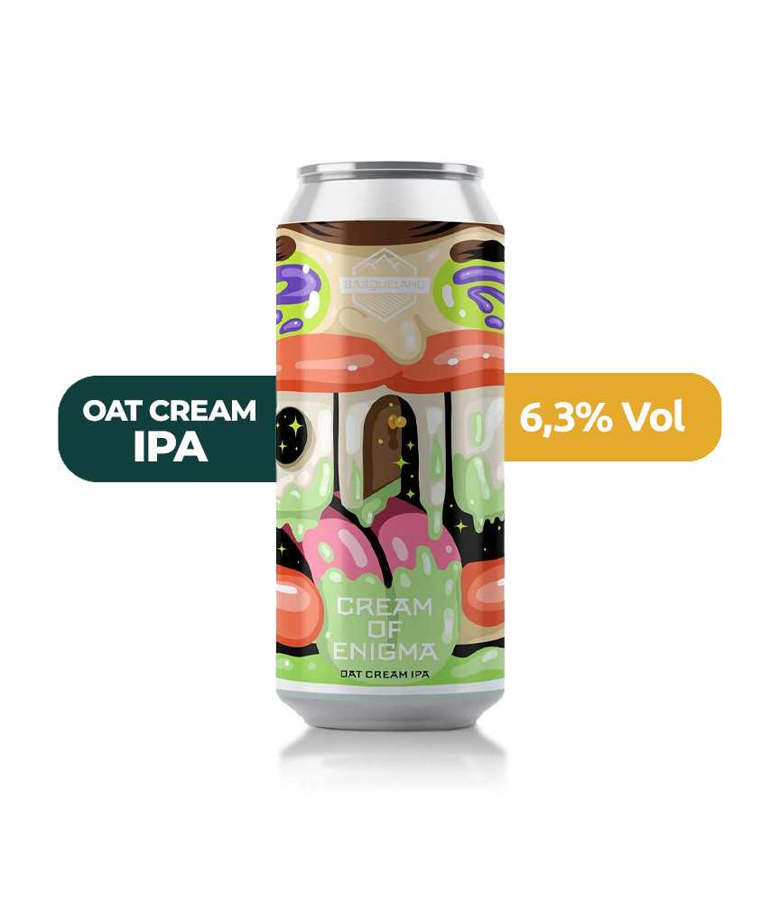 Cream of Enigma de Basqueland de estilo Oat Cream IPA con un 6,3% de alcohol.