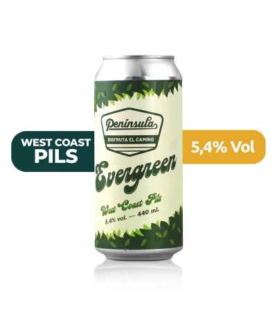 Evergreen de Península de estilo West Coast Pils con un 5,4% de alcohol.