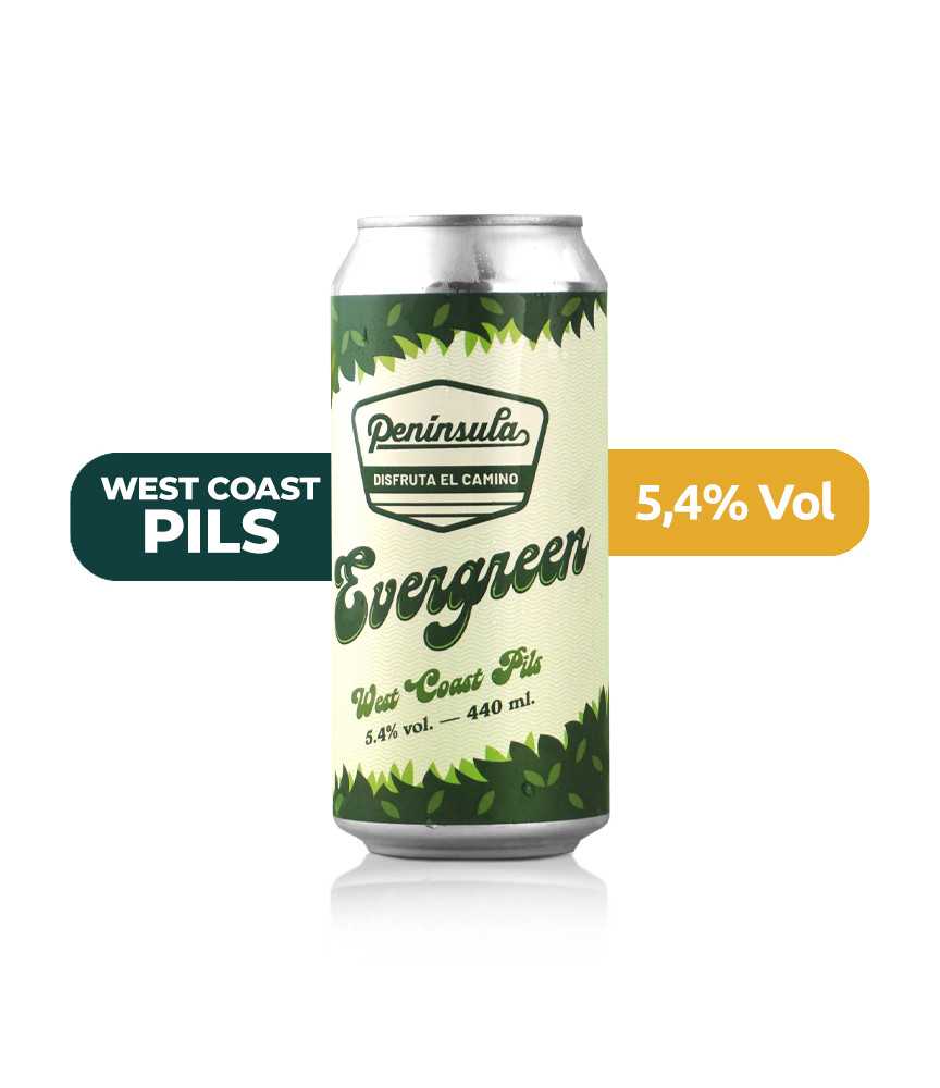 Evergreen de Península de estilo West Coast Pils con un 5,4% de alcohol.