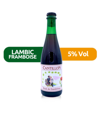 Cantillon Rosse Cambrinus 37,5cl de estilo Lambic Framboise con un 5% de alcohol.