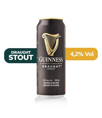 Guinness Draught lata 44cl de estilo Stout con un 4,2% de alcohol.