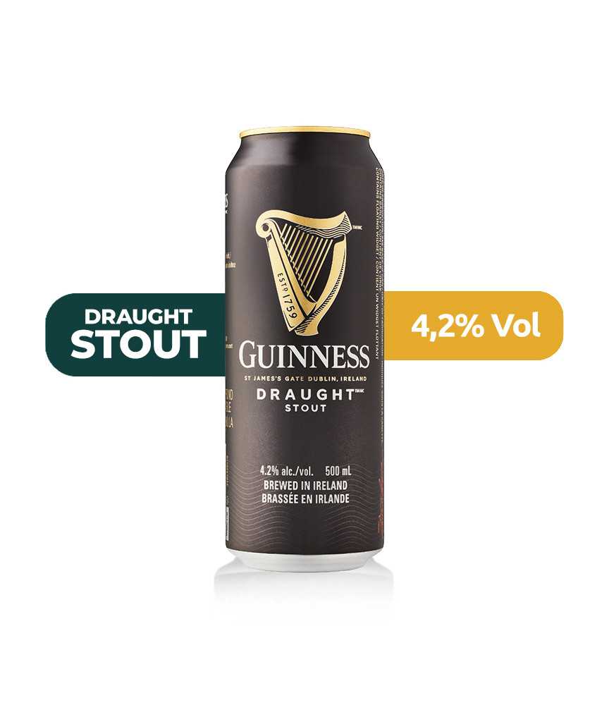 Guinness Draught lata 44cl de estilo Stout con un 5% de alcohol.