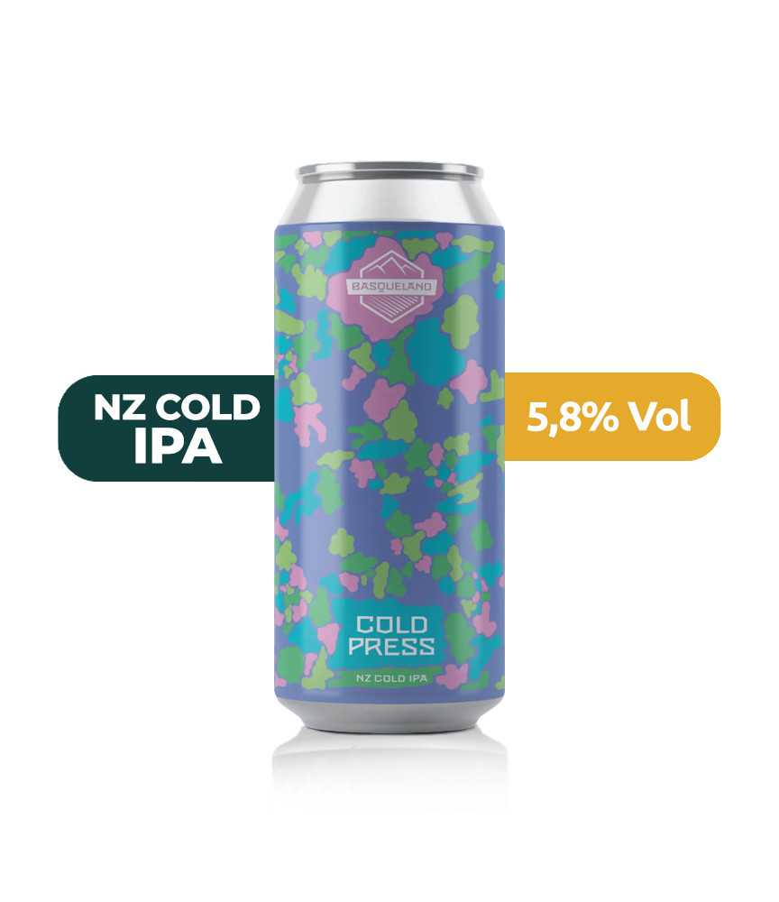 Cold Press de Basqueland de estilo NZ Cold IPA con un 5,8% de alcohol.