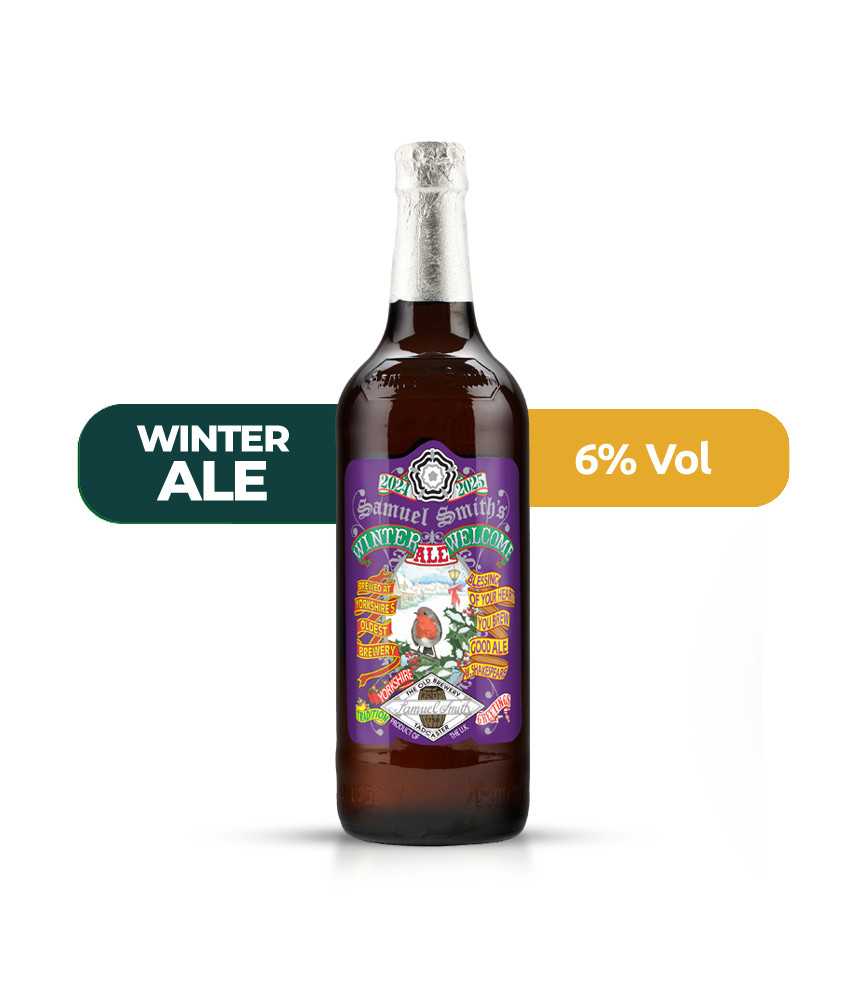 Cerveza Winter Welcome de Samuel Smith, de estilo Strong Ale, con un 6% de alcohol.