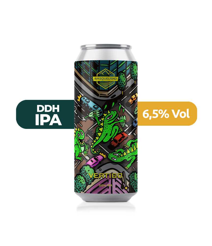 Vertigo de Basqueland de estilo DDH IPA con un 6,5% de alcohol.