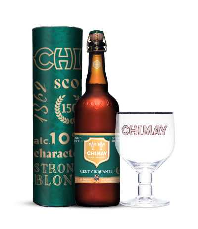 Cerveza Chimay 150 75cl en tubo metálico y con copa