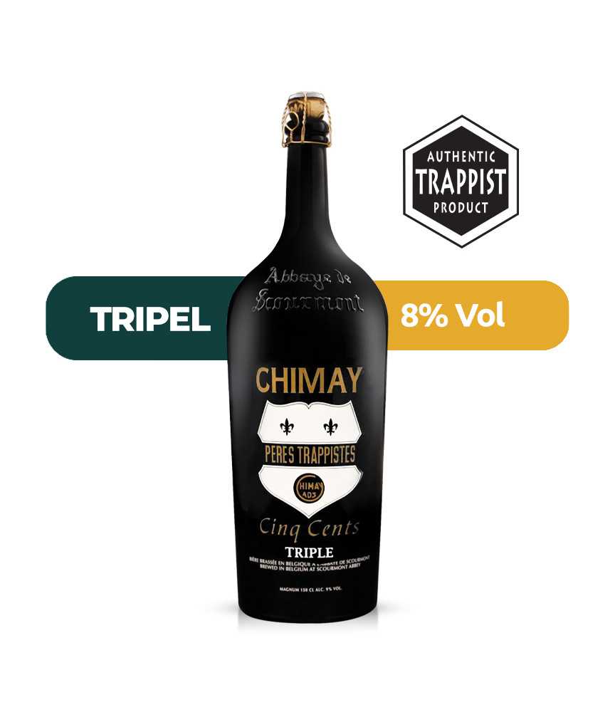 Chimay Magnum Cinq Cents de 1,5cl de estilo Belgian Strong Ale con un 8% de alcohol.