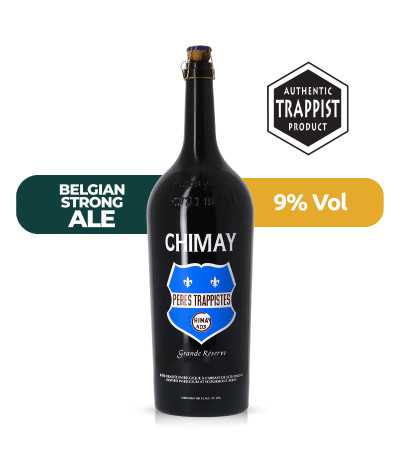 Cerveza Chimay Magnum Gran Reserva 1,5l con un 9% de alcohol.