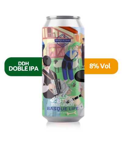 Basquelife de Basqueland de estilo DDH Double IPA con un 8% de alcohol.