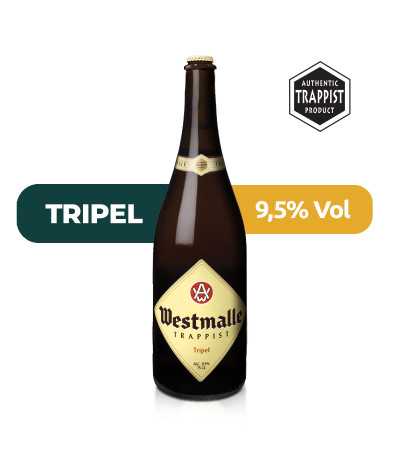 Cerveza Westmalle Tripel de 75cl con un 9% de alcohol.