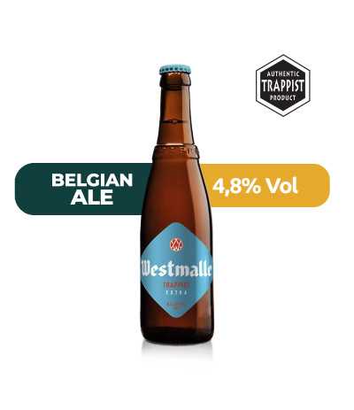 Cerveza Westmalle Extra de 33cl, de estilo Belgian Blonde Ale con un 4,8% de alcohol.