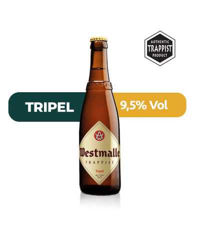 Cerveza Westmalle Tripel de 33cl con un 9% de alcohol.