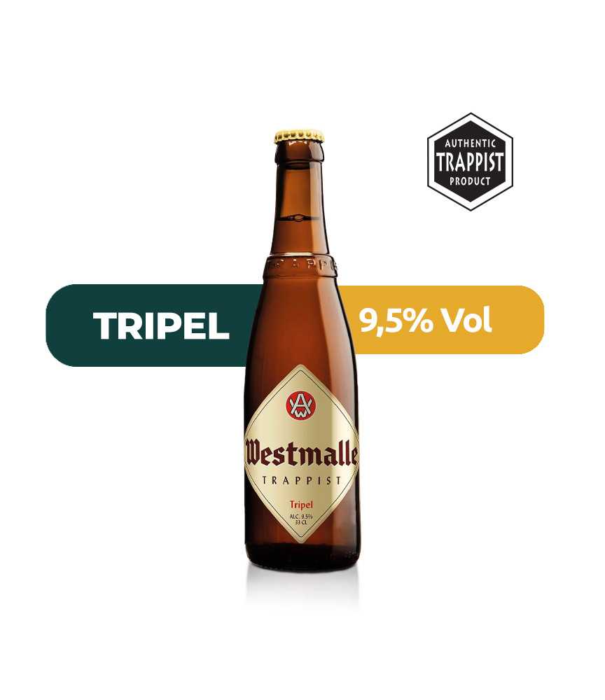 Cerveza Westmalle Tripel de 33cl con un 9% de alcohol.