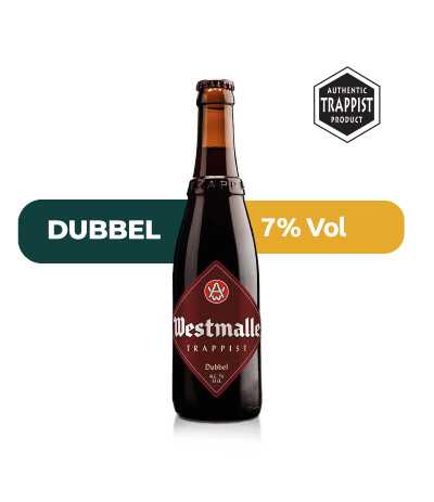 Cerveza Westmalle Dubbel de 33cl, de estilo Belgian Dubbel Trapense con un 7% de alcohol.