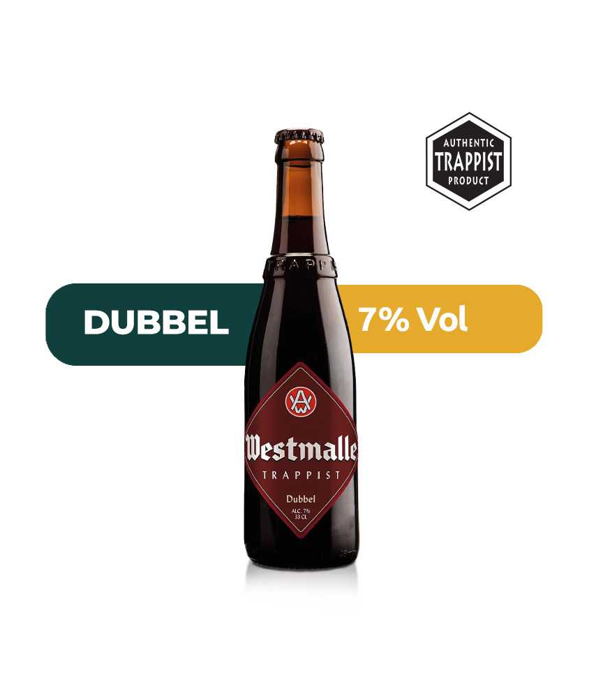 Cerveza Westmalle Dubbel de 33cl, de estilo Belgian Dubbel Trapense con un 7% de alcohol.