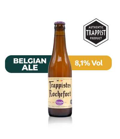 Cerveza Trappistes Rochefort Triple Extra de 33cl, de estilo Belgian Tripel con un 8,1% de alcohol.