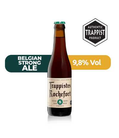 Trappistes Rochefort 8 de 33cl, de estilo Belgian Strong Ale con un 9,8% de alcohol.