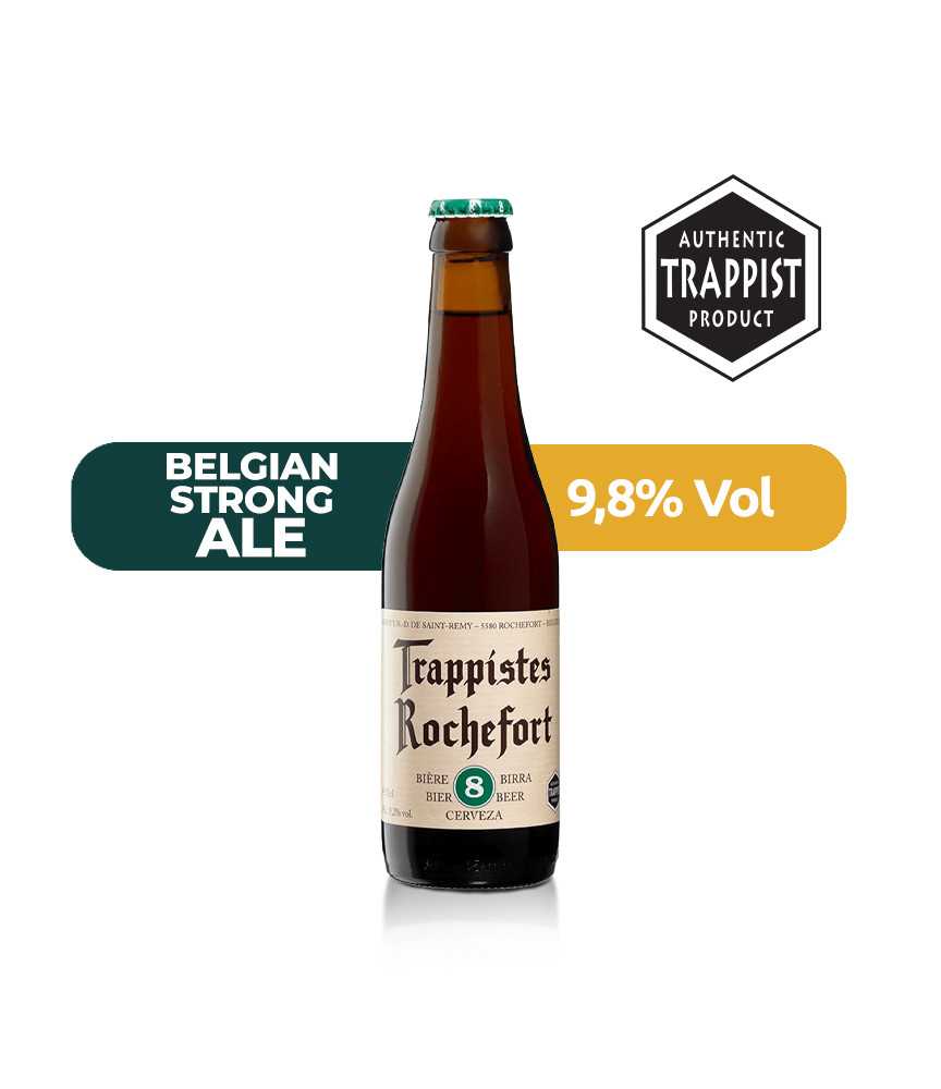 Trappistes Rochefort 8 de 33cl, de estilo Belgian Strong Ale con un 9,8% de alcohol.