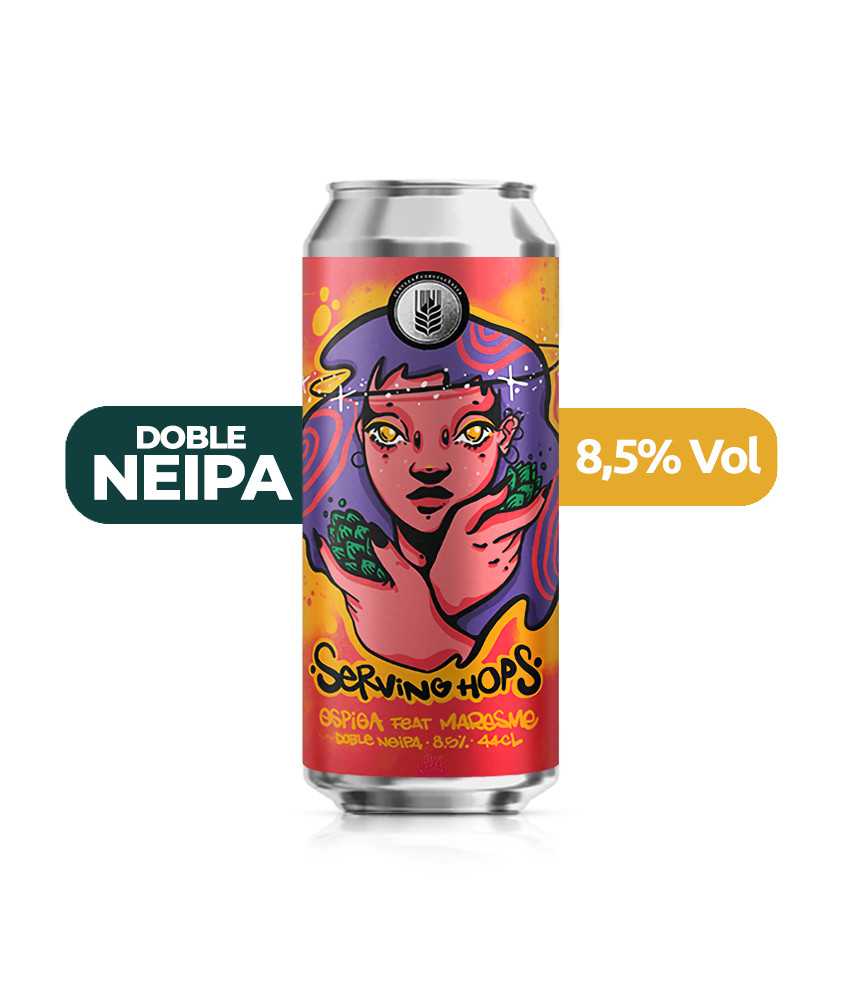 Serving hops de Espiga de estilo Doble NEIPA con un 8,5% de alcohol.