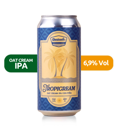 Tropicream de Península de estilo Oat Cream IPA con un 6,9% de alcohol.