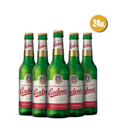 Budejovicky Budvar Caja de 24x33cl en botella, con un 5% de alcohol.