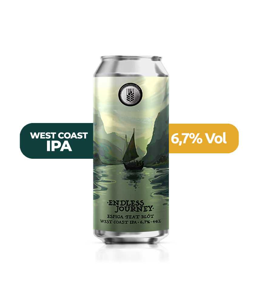 Cerveza Endless Journey de Espiga de estilo West Coast IPA con un 6,7% de alcohol.