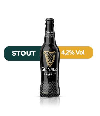 Guinness Draught de estilo Stout con un 4,2% de alcohol.