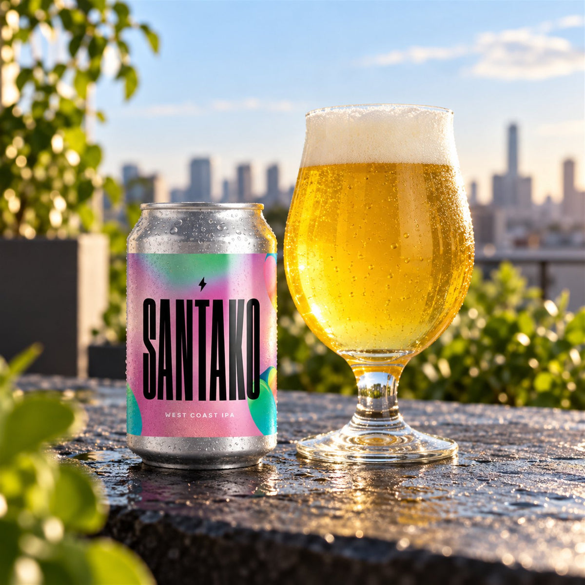 Garage Santako: bebida servida en vaso junto a su envase