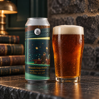 Espiga Wandering souls: bebida servida en vaso junto a su envase