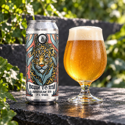 Espiga Begin To Run: bebida servida en vaso junto a su envase