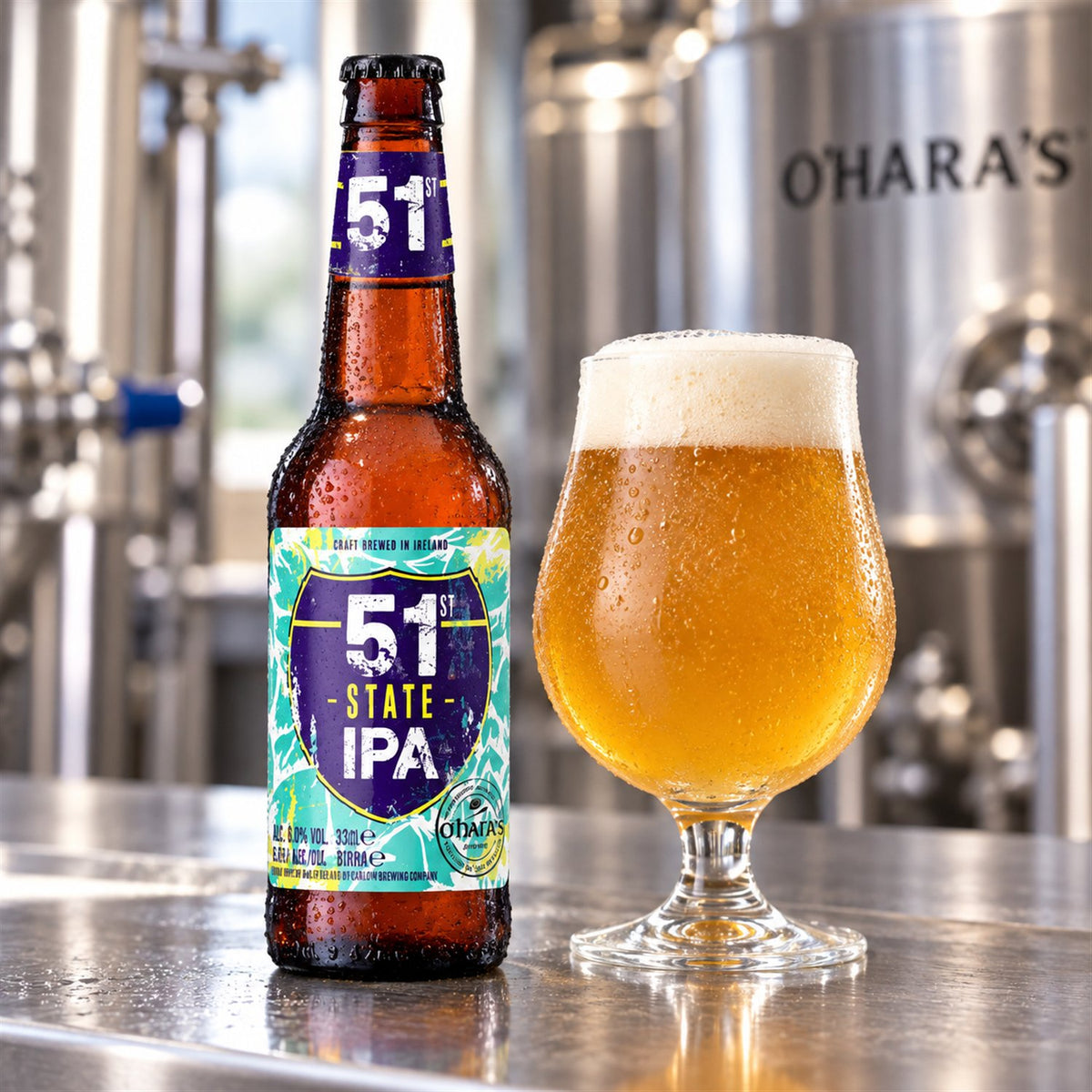 O'hara's 51 State: bebida servida en vaso junto a su envase