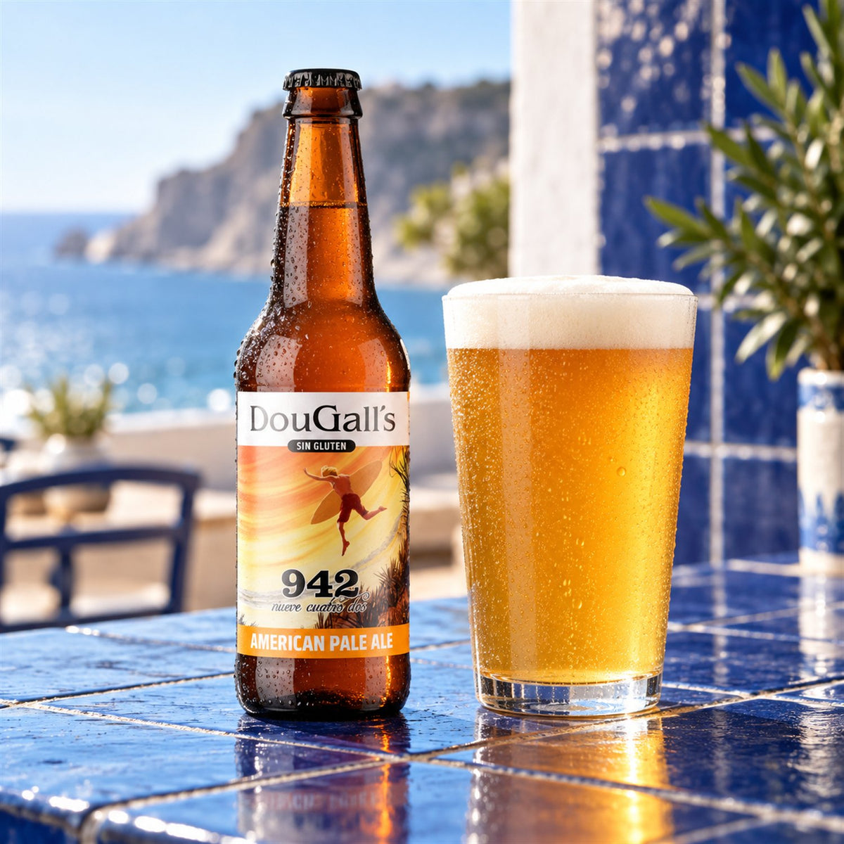 Dougall's 942: bebida servida en vaso junto a su envase