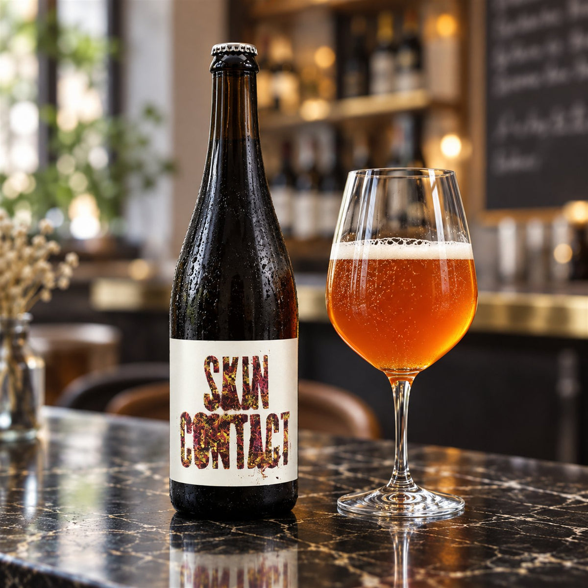 Cyclic Skin Contact: bebida servida en vaso junto a su envase
